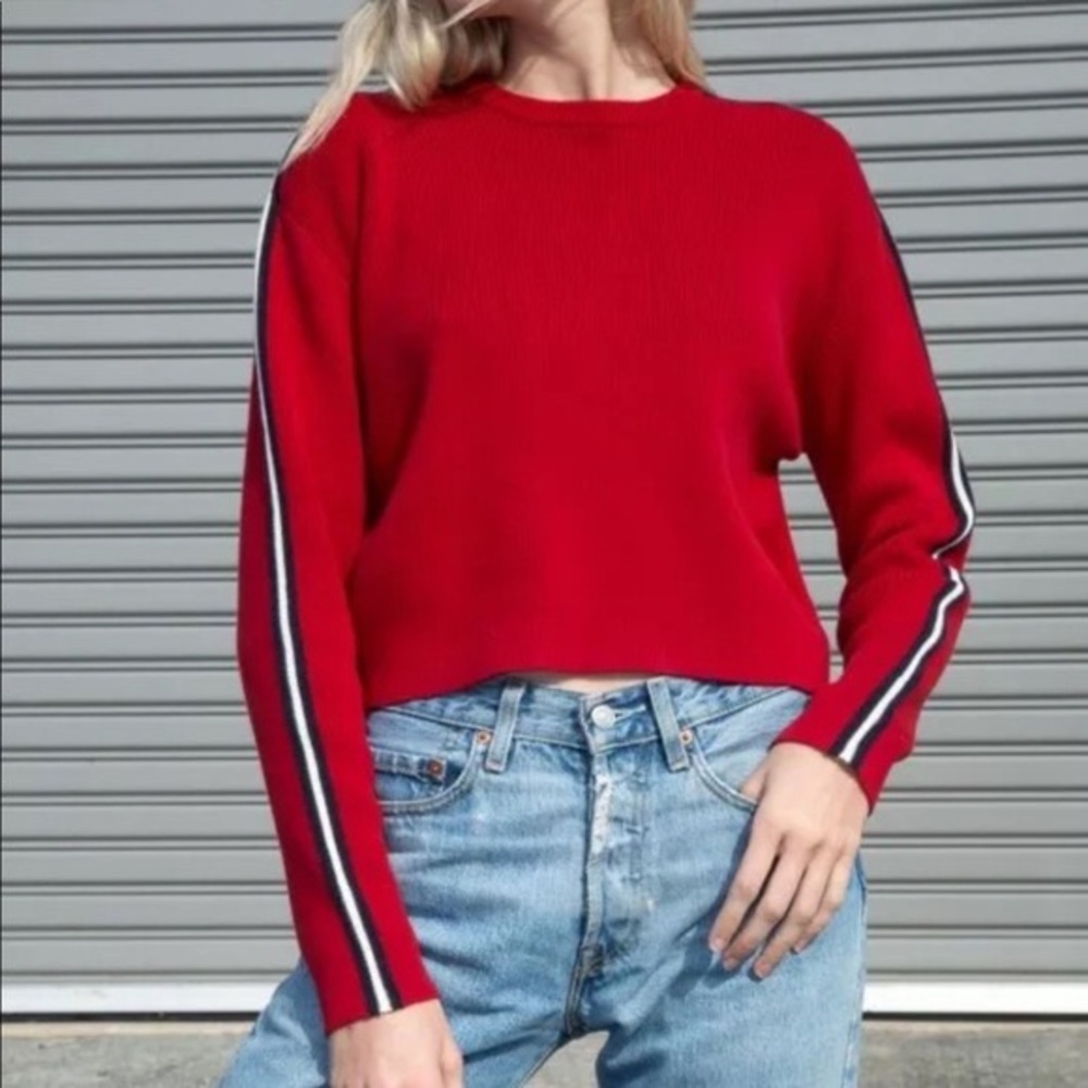 Brandy Melville jessica‎ crop knit Red Sweater stripe shoulder